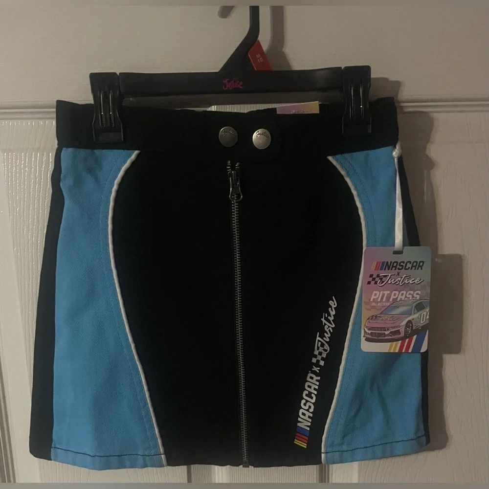 NWT‎ Justice x NASCAR Girls Zip Front Skort Size M 10 Blue Black Racing